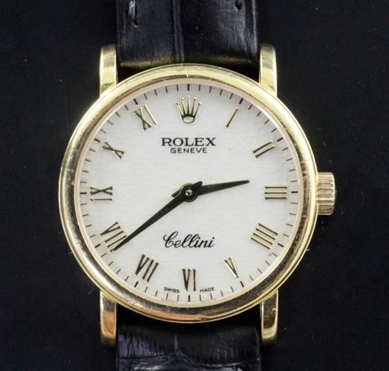 A ladys early 21st century 18ct gold Rolex Cellini quartz wrist watch,